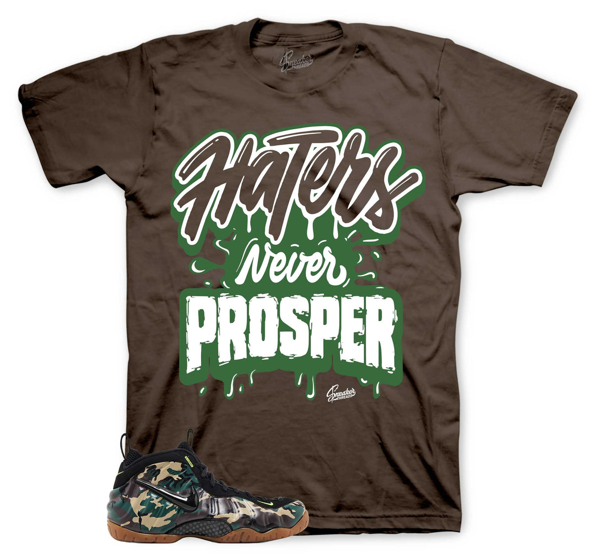 Never Prosper Graphic T-Shirt | Foamposite Green Camo