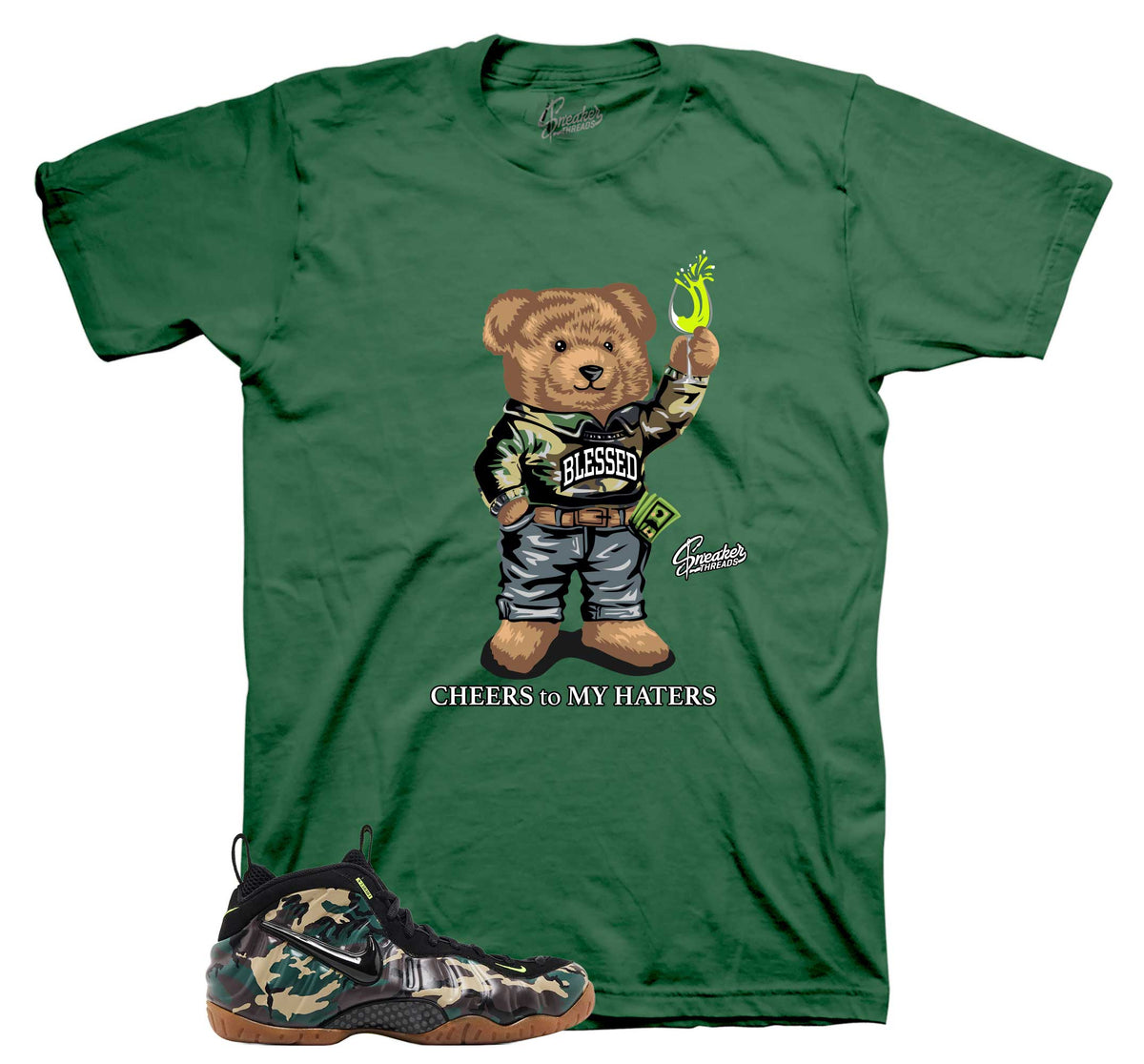 Cheers Bear Graphic T-Shirt | Foamposite Green Camo