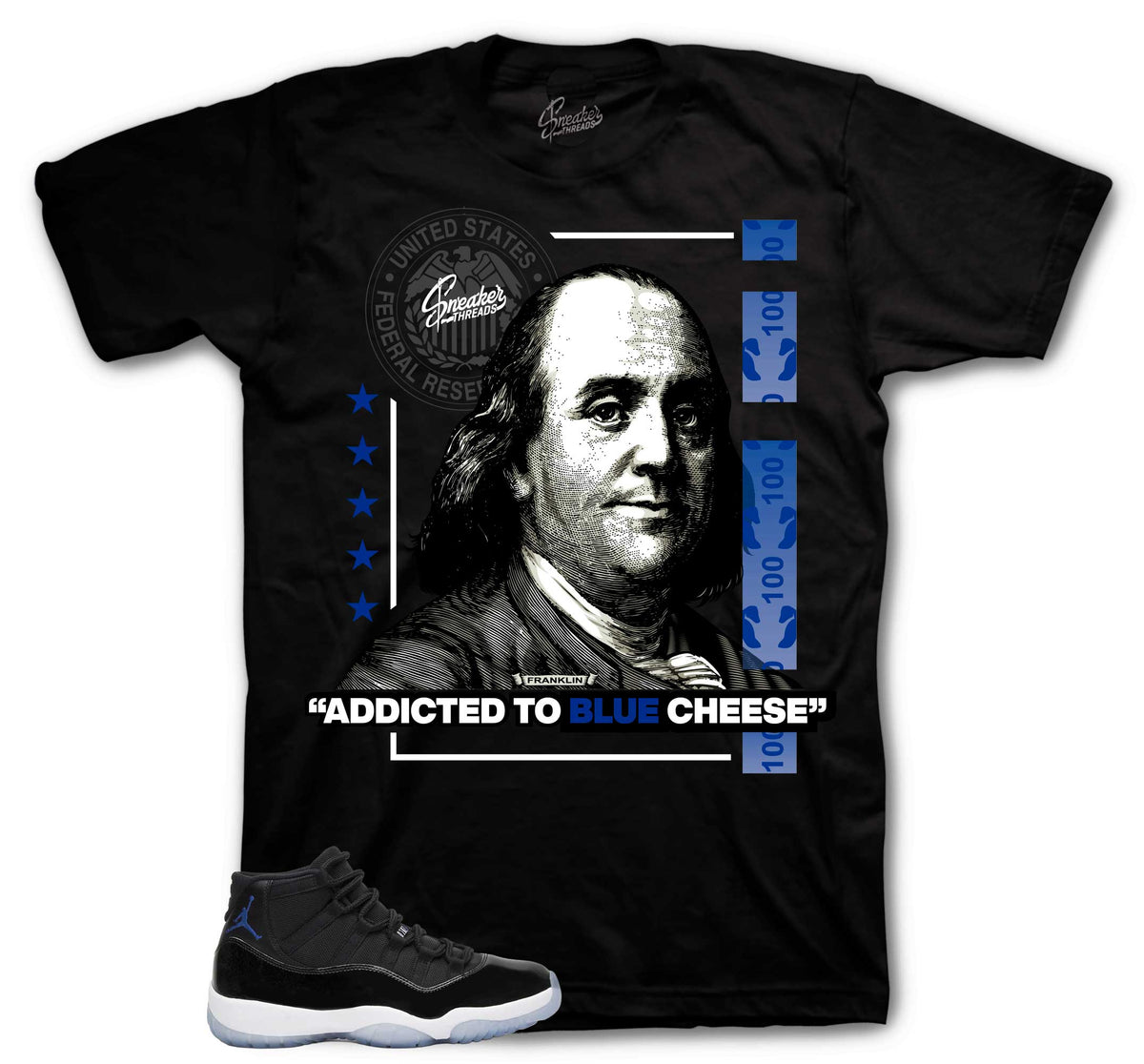 Blue Cheese Graphic T-Shirt | Jordan 11 Varsity Royal Space Jams