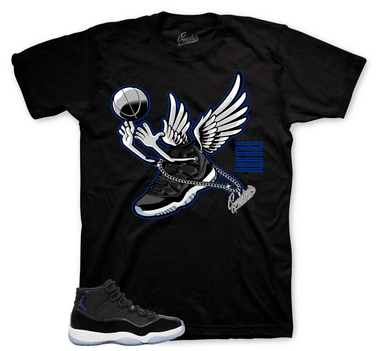 Fly Kicks Graphic T-Shirt | Jordan 11 Varsity Royal Space Jams